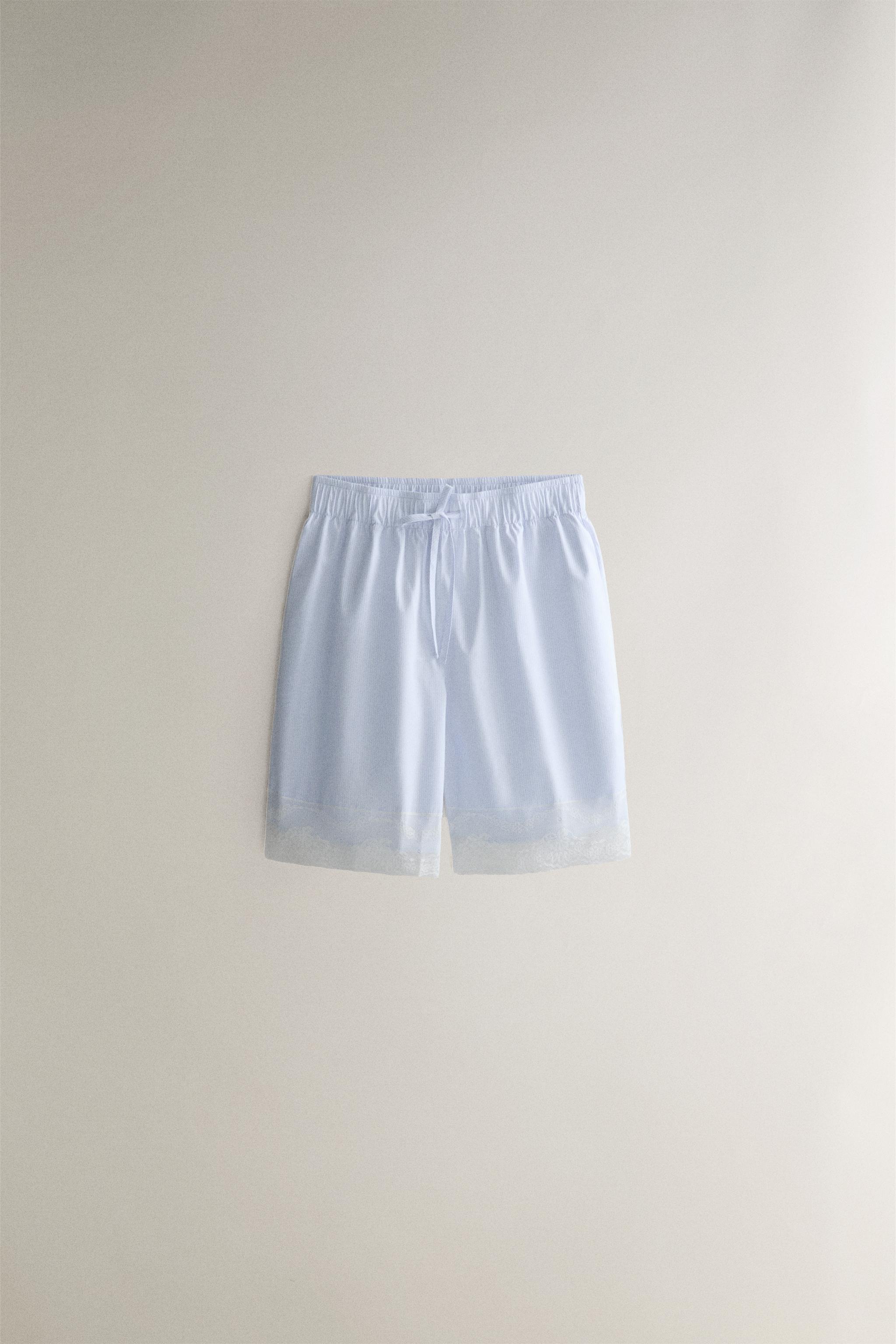 STRIPED LACE-TRIMMED SHORTS